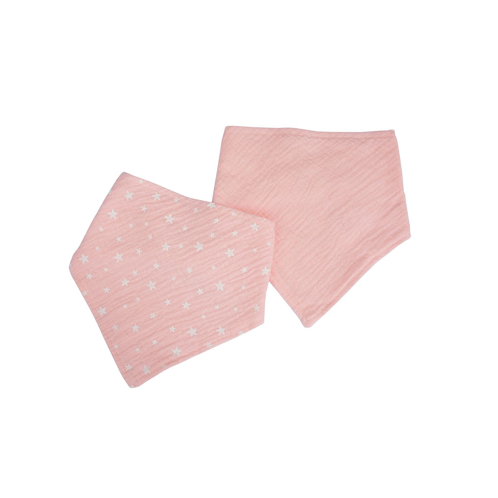 Lot de deux bavoirs bandana gaze de coton rose