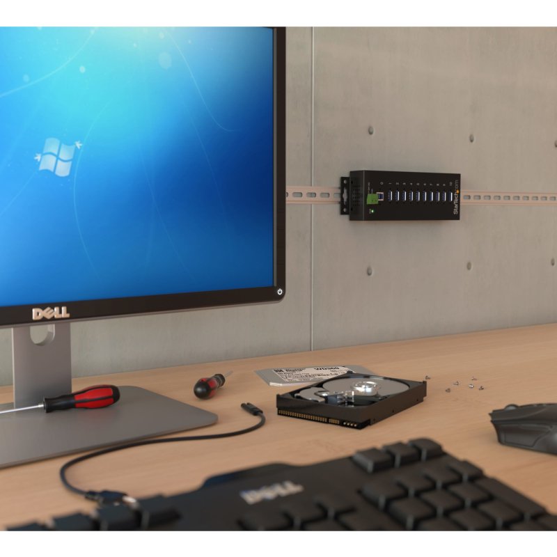 StarTech.com Concentrateur USB 3.0 10 ports - 5Gbps - Concentrateur USB-A industriel en métal avec protection contre les décharges électrostatiques et les surtensions - Montage sur rail DIN, mur ou bureau - Concentrateur d'extension USB conforme à la