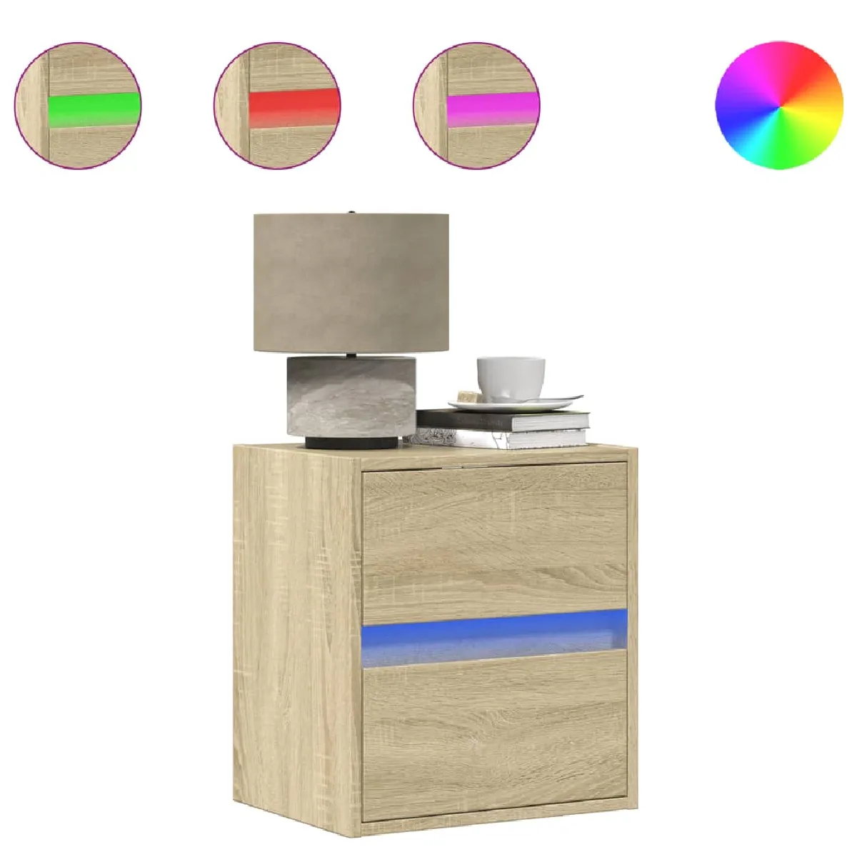 vidaXL Tables de chevet murales avec lumières LED - Chêne sonoma
