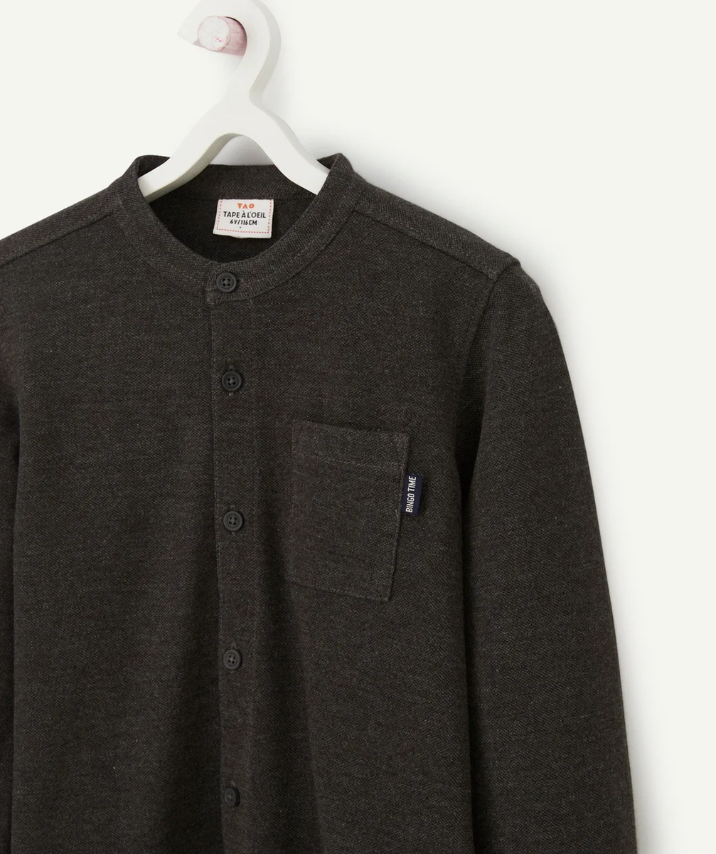 CHEMISE GARÇON GRISE EFFET COTON PIQUÉ AVEC POCHE