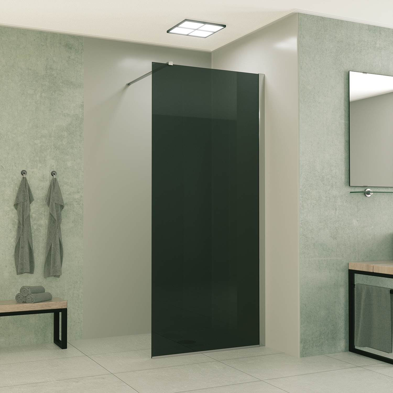 Mueller Slimline inloopdouche 90cm rookglas anti-kalk inclusief chroom profiel & stang