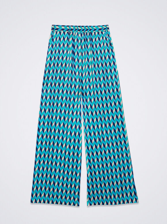 Calças de cetim estampadas - Azul