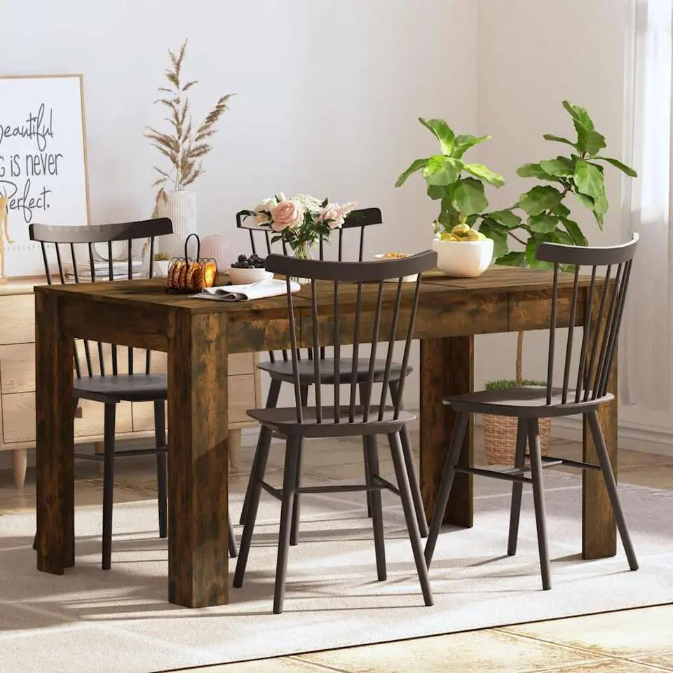 vidaXL Eettafel - Gerookt eiken - Bewerkt hout - 140x74.5x76 cm