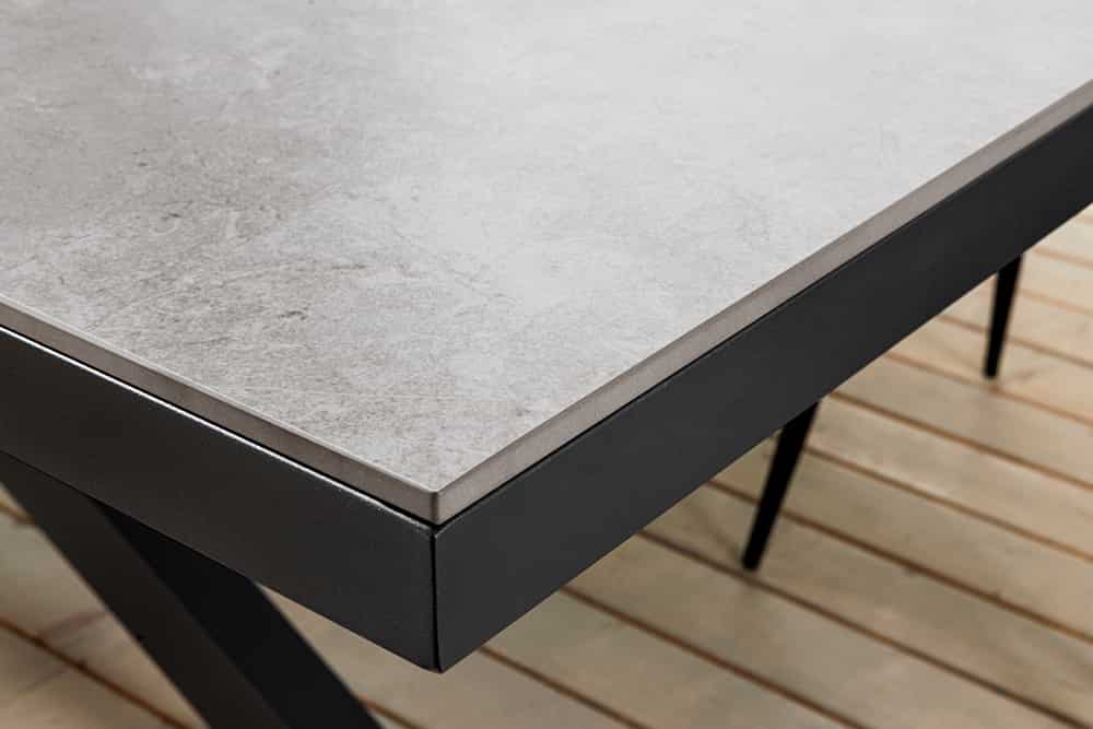 In- und Outdoor Esstisch GALAXIE 200cm hellgrau Keramik anthrazit Aluminium