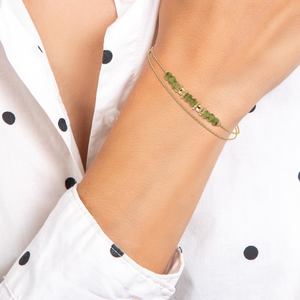 Bracelet double tour par SC Bohème orné de pierres de Jade