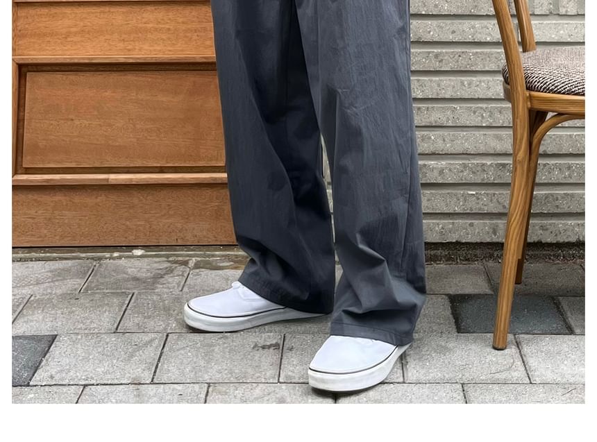 Okwano - Hoge taille, effen, wijde cargobroek