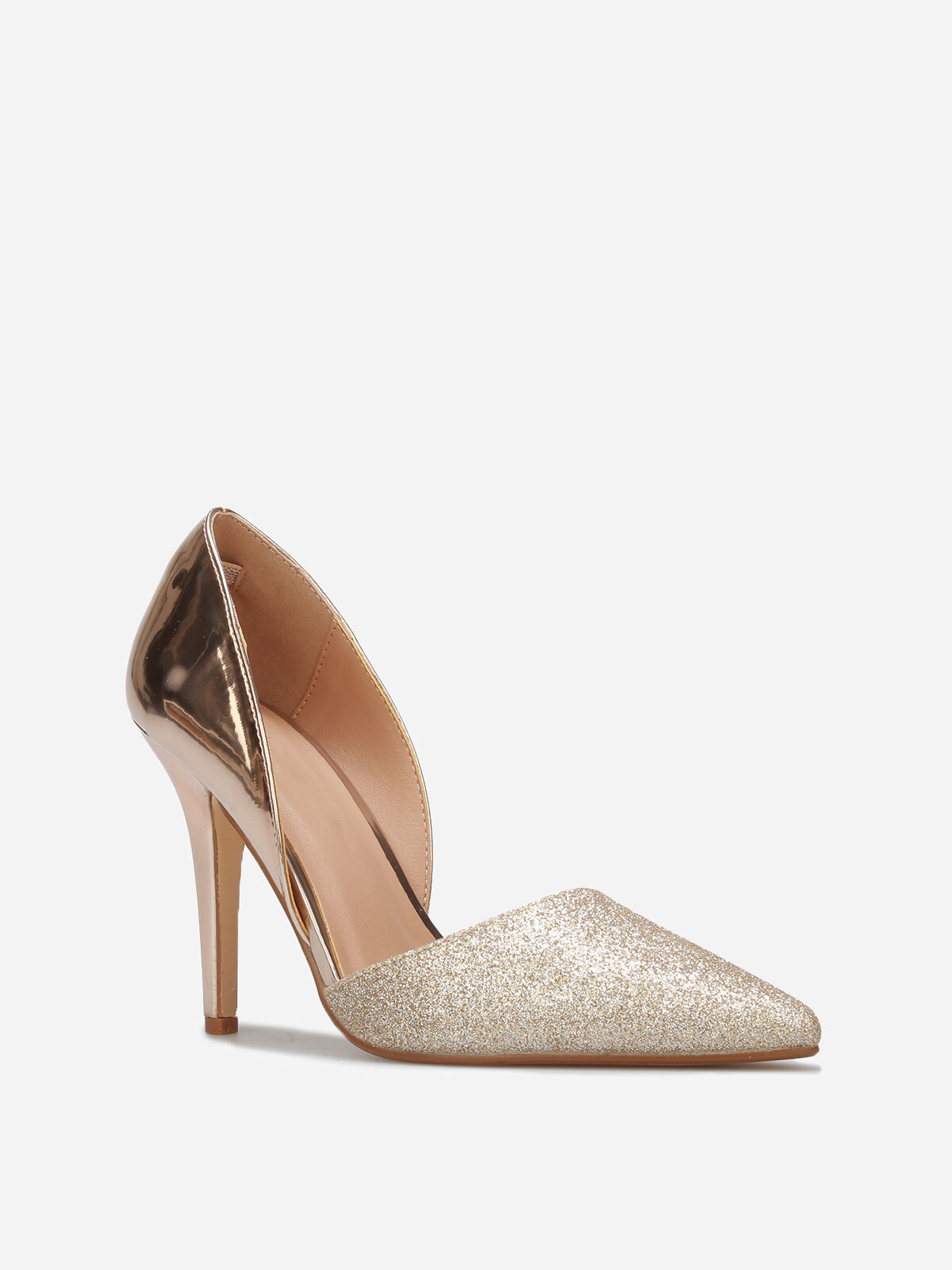 Escarpins asymétriques à paillettes- Doré rose