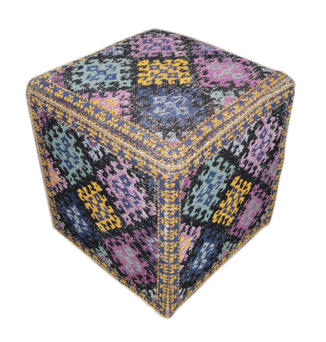 Handgemaakte poef, veelkleurig, vierkant, 42 cm