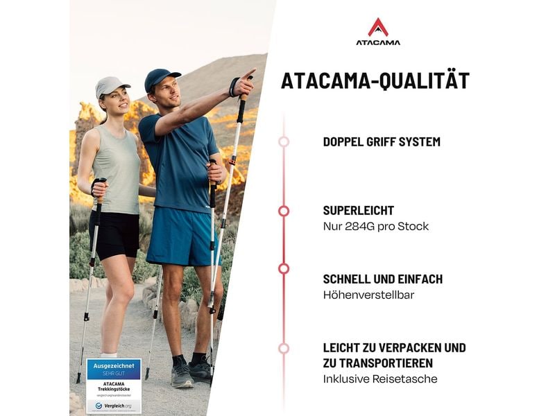Atacama Nordic Walking Stöcke 110-135 cm Teleskop Wanderstöcke aus Aluminium