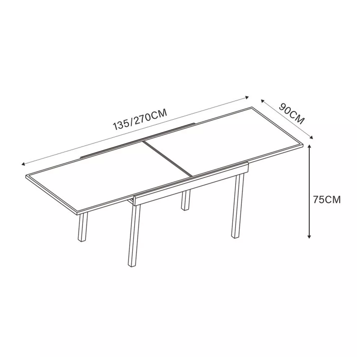 Table de jardin extensible en verre 10 places (135/270 x 90 cm) Murano Bleu pétrole