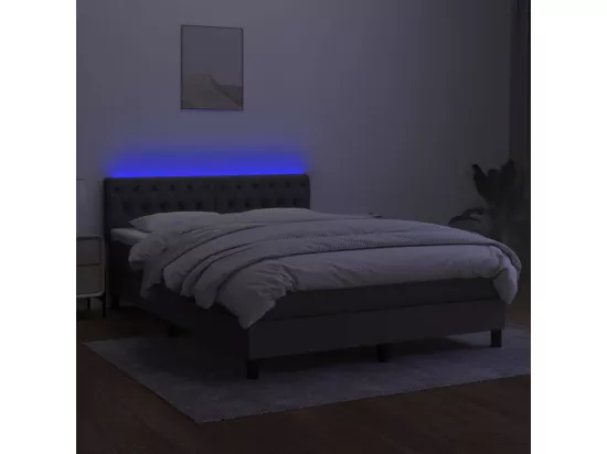 Sommier tapissier et matelas et LED Gris foncé 140x190 cm Tissu