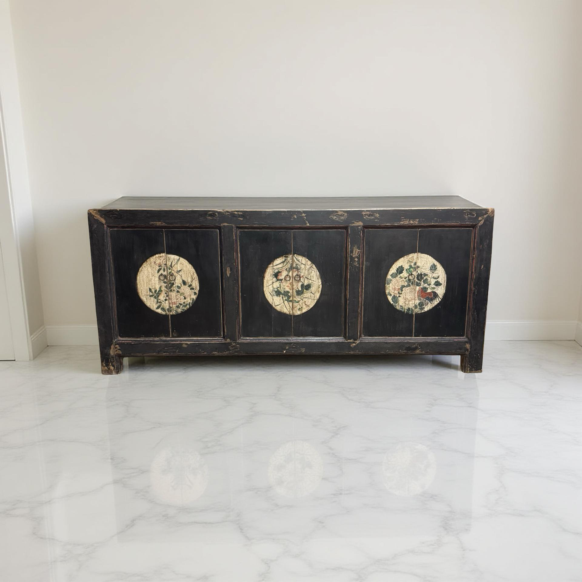 Dressoir 6dr zwart/beschilderd uniek