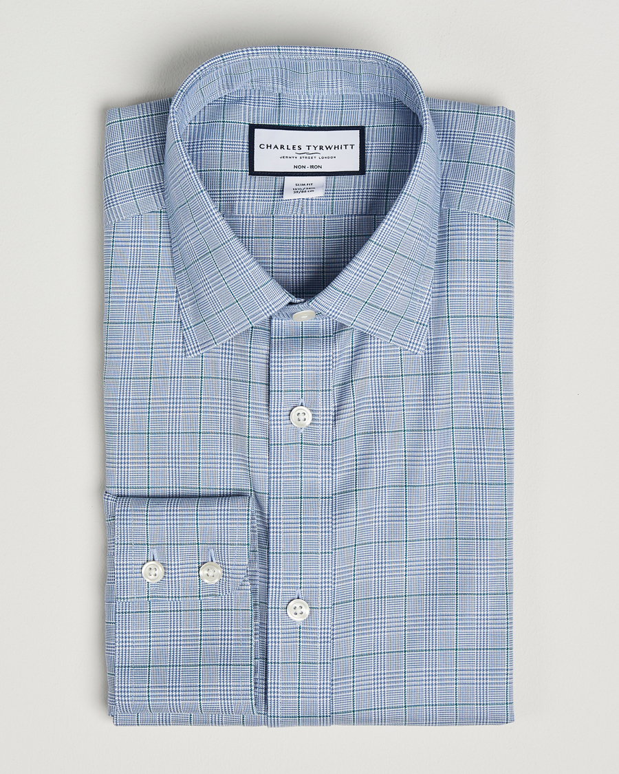 Charles Tyrwhitt Slim Fit Non Iron Prince of Wales Shirt Indigo Blue