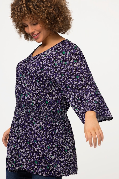 Bluse, Smokeinsatz, V-Ausschnitt, 3/4-Arm