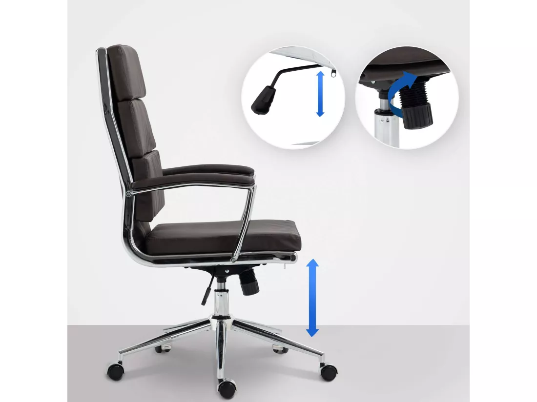 Chaise de bureau - Similicuir & Métal chromé - Marron - Cleveland
