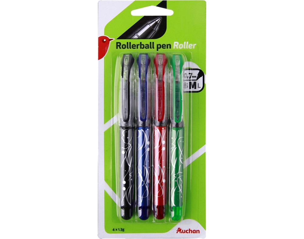 CANETA ROLLER AUCHAN TRAÇO MÉDIO 0.7MM CORES SORTIDAS PACK 4 UNIDADES