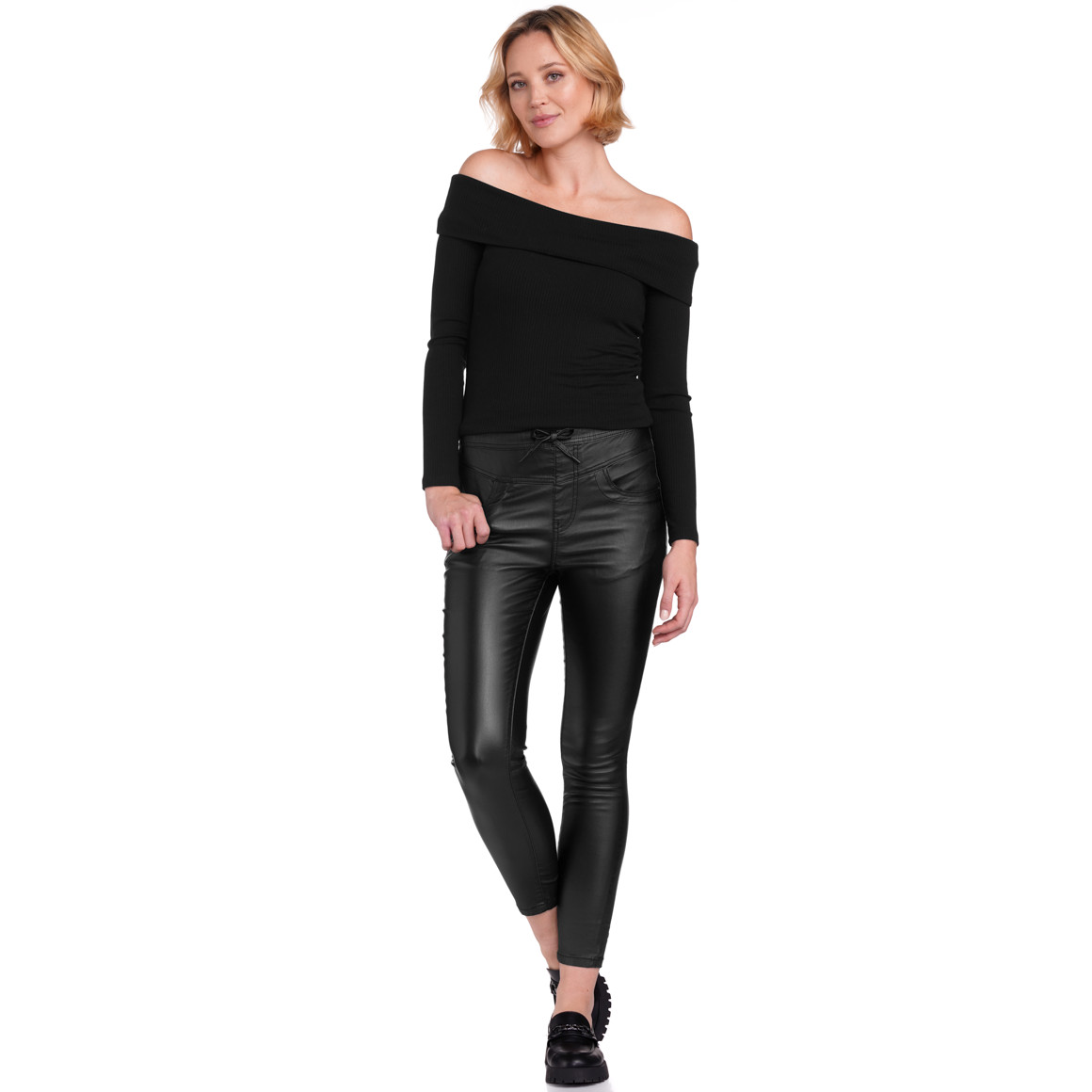 Gina Damen Langarmshirt mit Carmenkragen schwarz