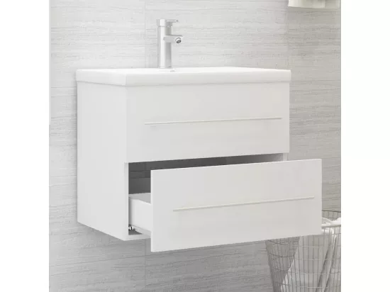 Armoire d'évier avec lavabo intégré Blanc Aggloméré