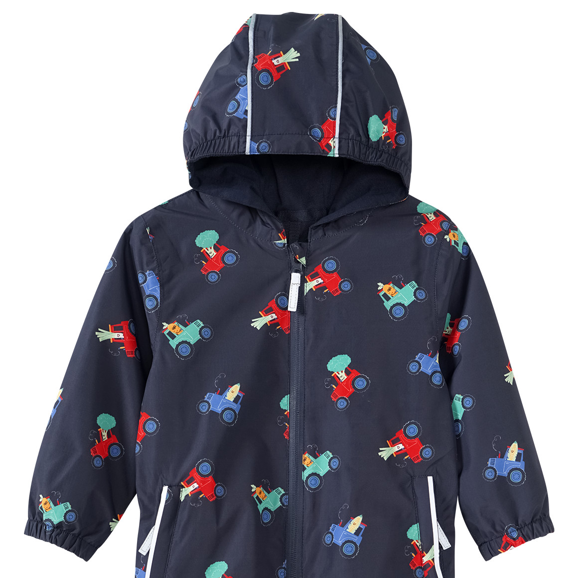 Topomini Baby Regenoverall mit Bauernhof-Allover dunkelblau