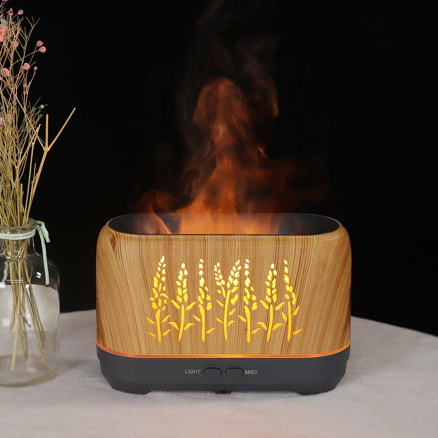 (200ml) Luftbefeuchter Flammen Beleuchtung Aroma Öl Diffuser   Fernbdienung mit LED Beleuchtung - Holz Optik
