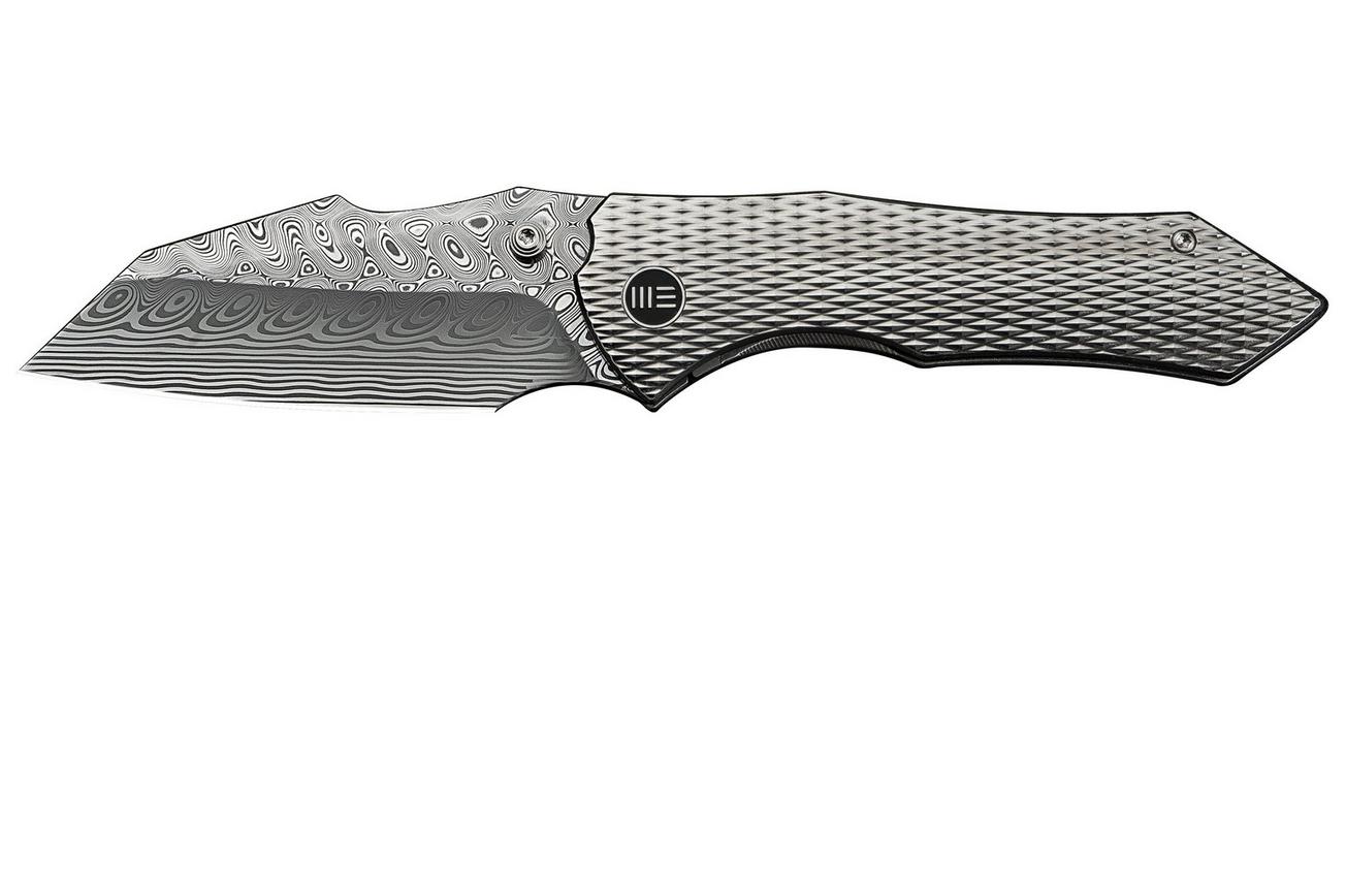WE Knife High-Fin XL WE24010-DS1 Hakkapella Damasteel, Diamond Patterned Polished Titanium, zakmes