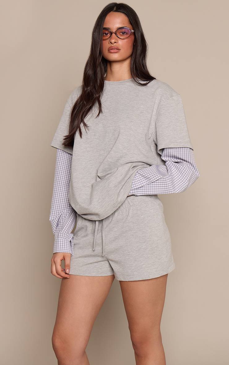 Gris Short En Jersey De Coton À Détail De Poche À Carreaux