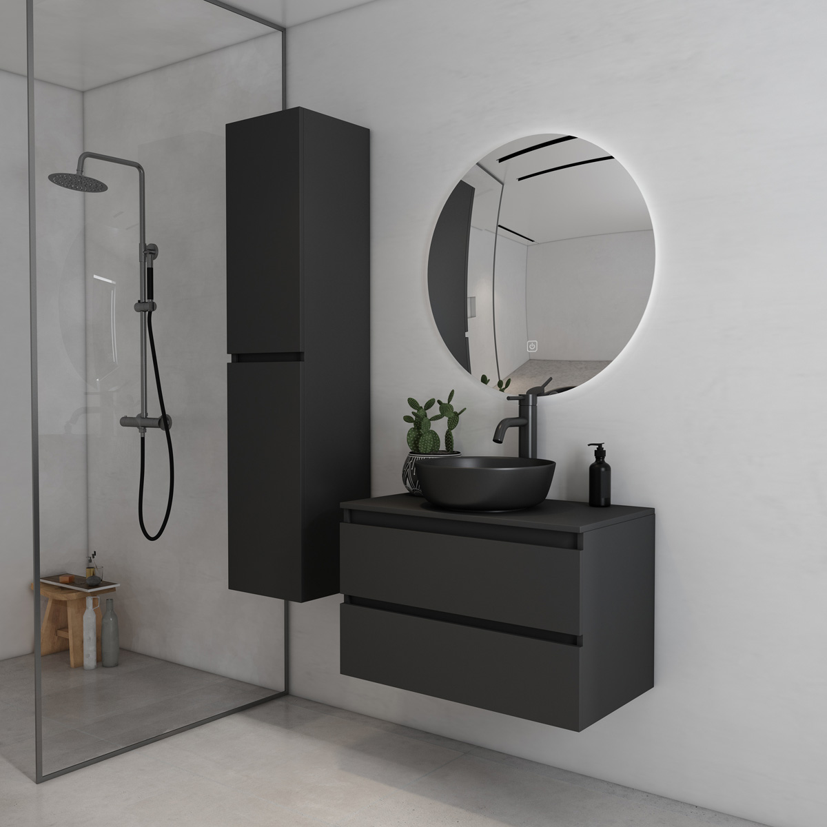 Fontana Proma badmeubel 80cm met zwarte waskom zwart mat