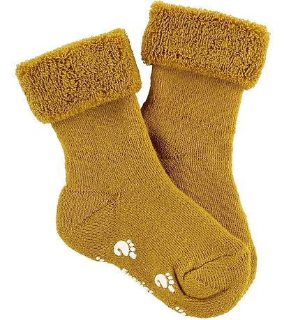 Fuzzies Babysocken m. Anti-Rutsch - Senf