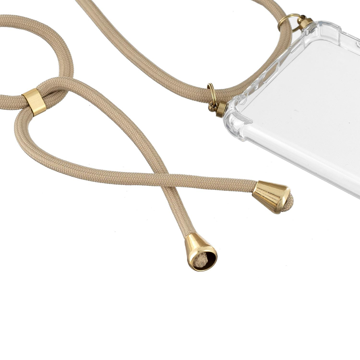 Samsung Galaxy A32 (4G) Necklace Gummi Hülle Air Cushion Fallschutz   Handykette (150cm) - Beige / Gold