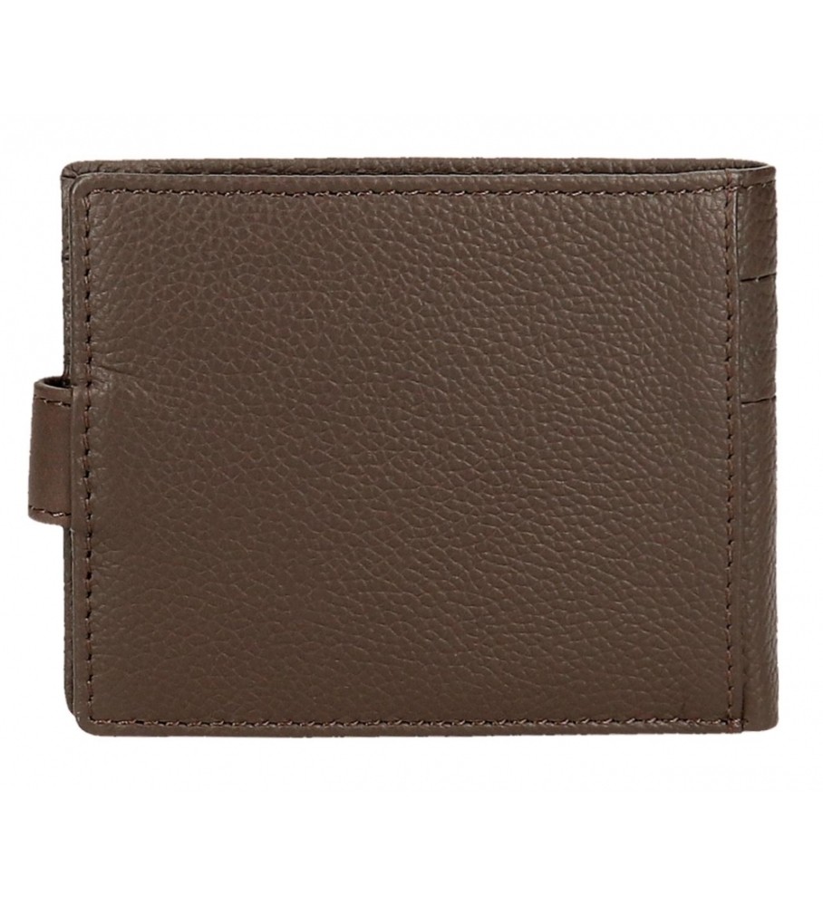 Carteira vertical Pepe Jeans Checkbox em couro marrom com fecho de clique