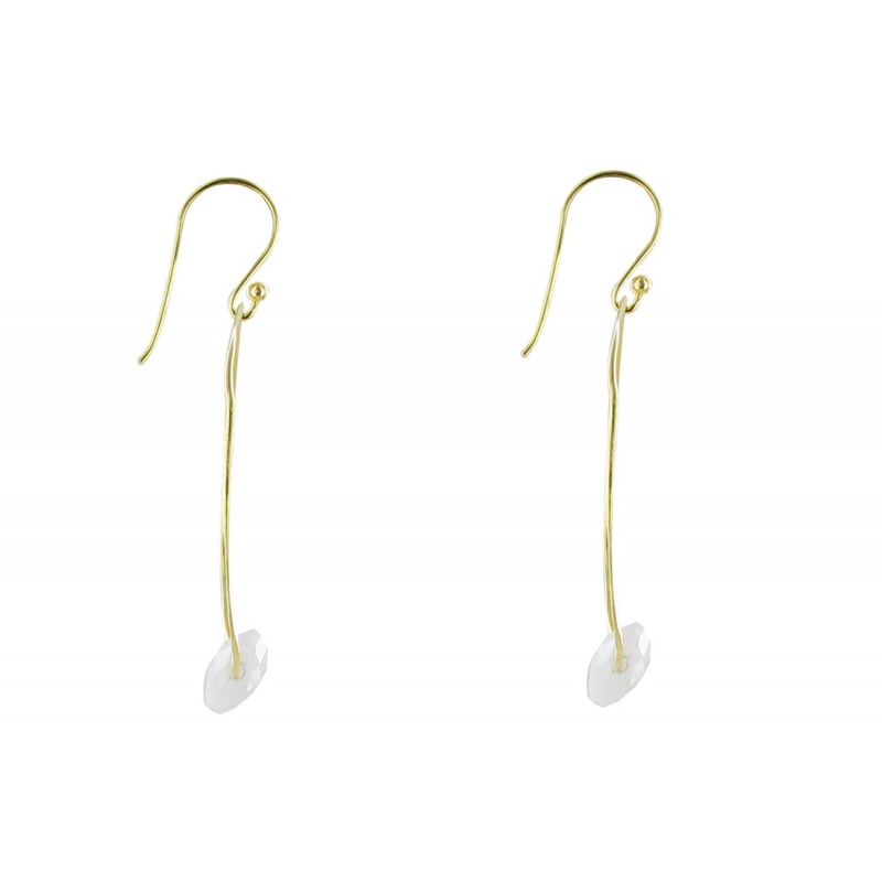 Boucles d'Oreilles Argent Doré Créoles et Agate Blanche Facettée