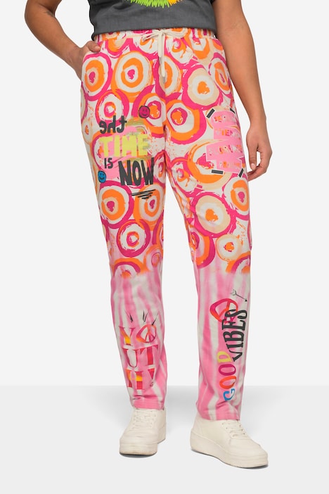 Joggpants, Straight Fit, Batikprint, Schriftzüge, Elastikbund