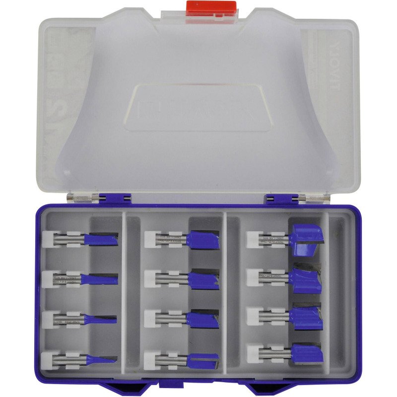 Fraises de défonceuse à rainurer Tivoly Technic Ø 5 à 25 mm, lame carbure, queue Ø 8 mm - Coffret de 12