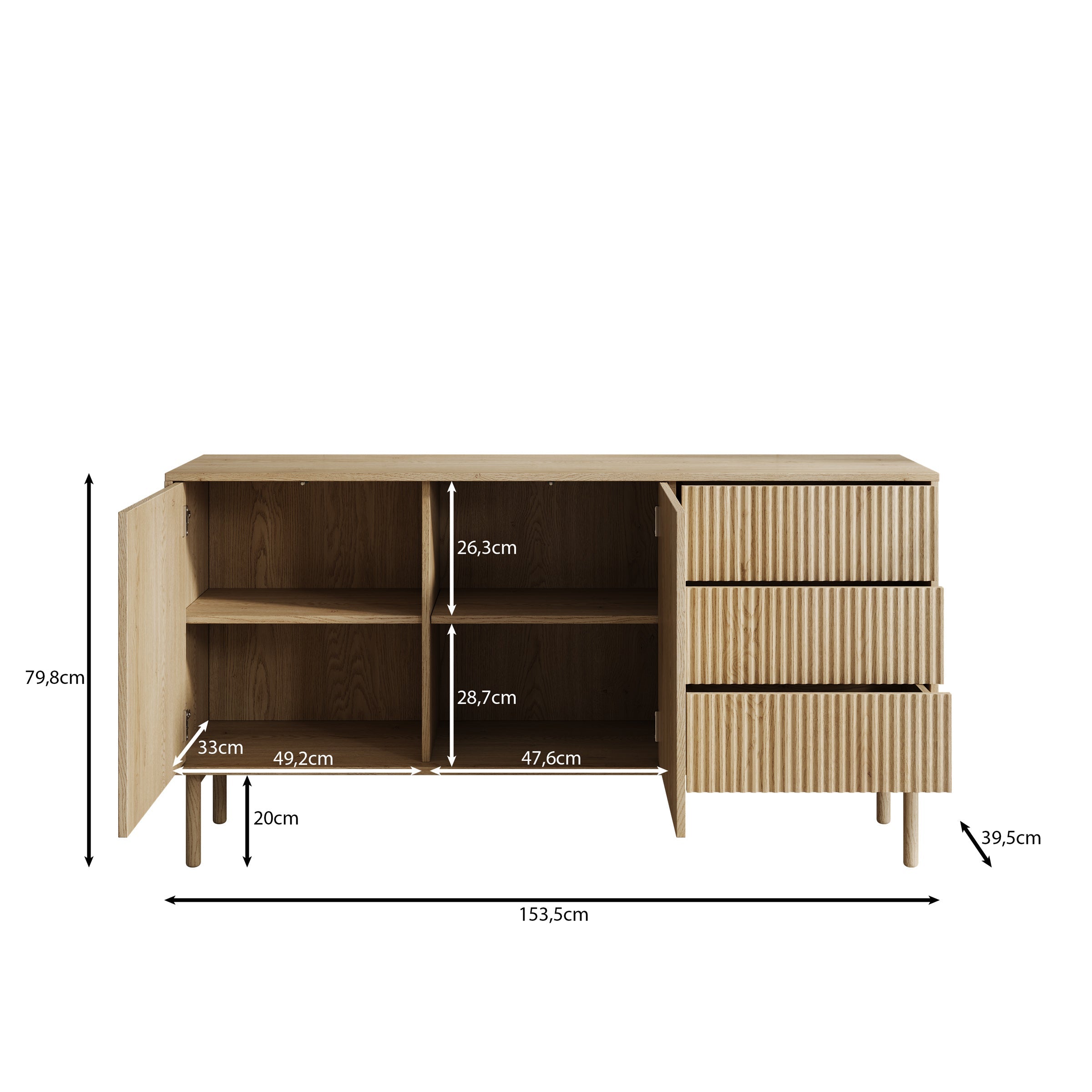 Meubella - Tenerife - Dressoir - Eiken - 154 cm