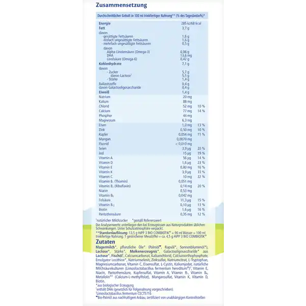 Bio Folgemilch 3 BIO Combiotik ab dem 10. Monat