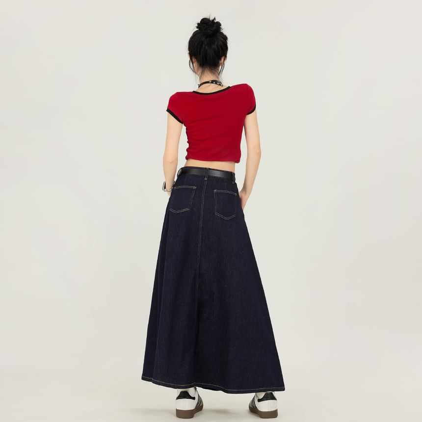 Denimot - Maxi A-lijn denim rok met hoge taille