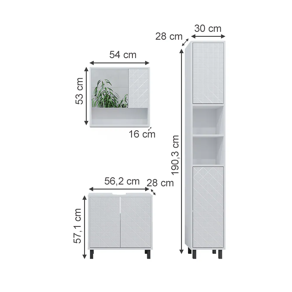Vicco Badmöbel-Set Agasta weiß, Badezimmerschränke 3D Optik