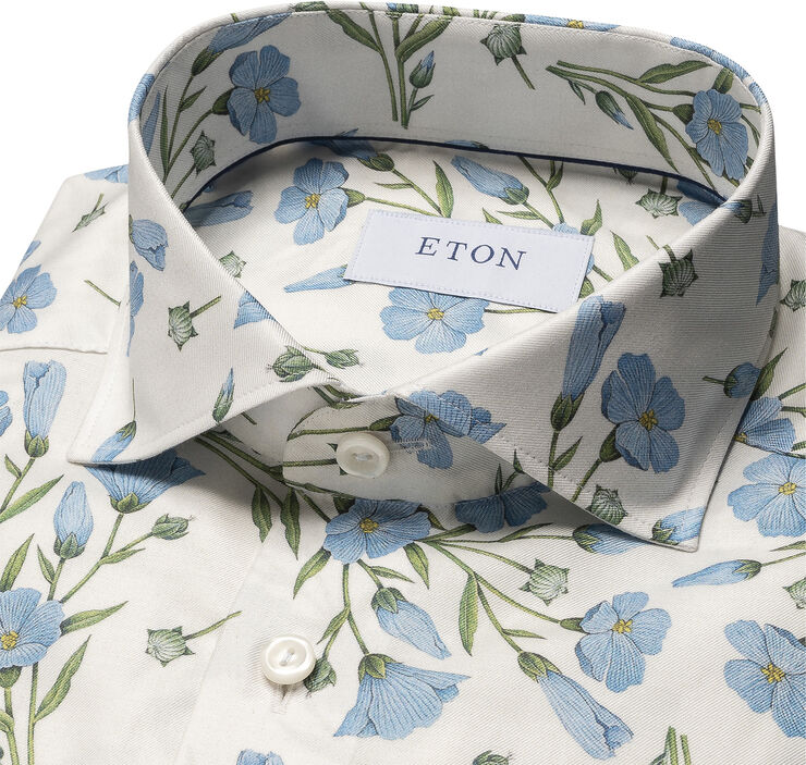 ETON Contemporary Fit White Melange Floral Signature Twill Shirt Hvid
