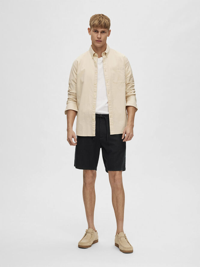 Selected Homme SLHCOMFORT-BRODY LINEN SHORTS W NOO Sort