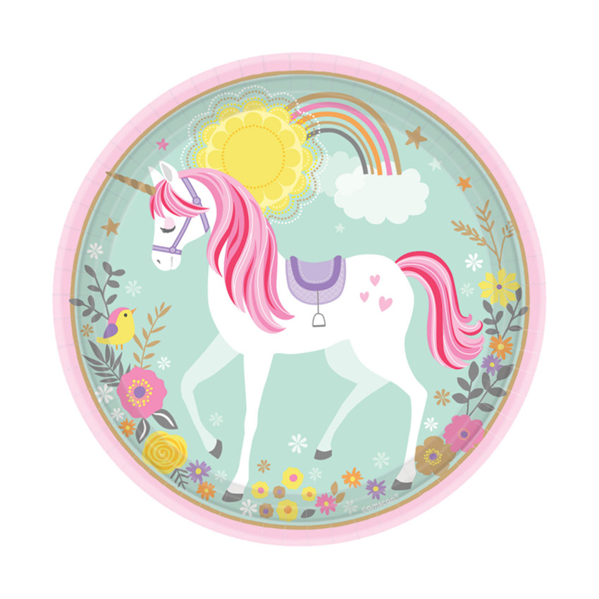 Lot de 8 assiettes en carton Magical Unicorn 23 cm