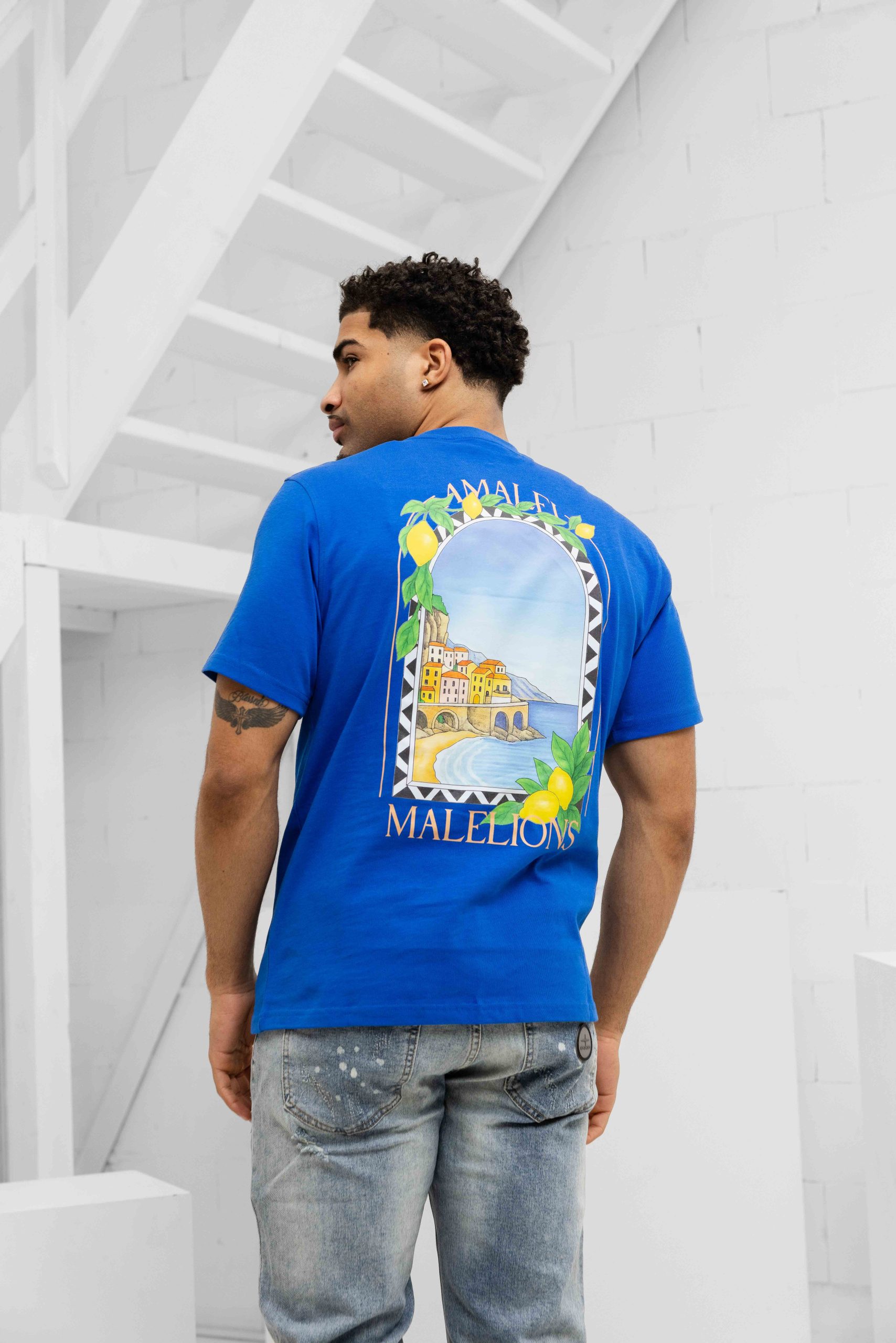 Malelions Amalfi Window T-Shirt Heren Blauw