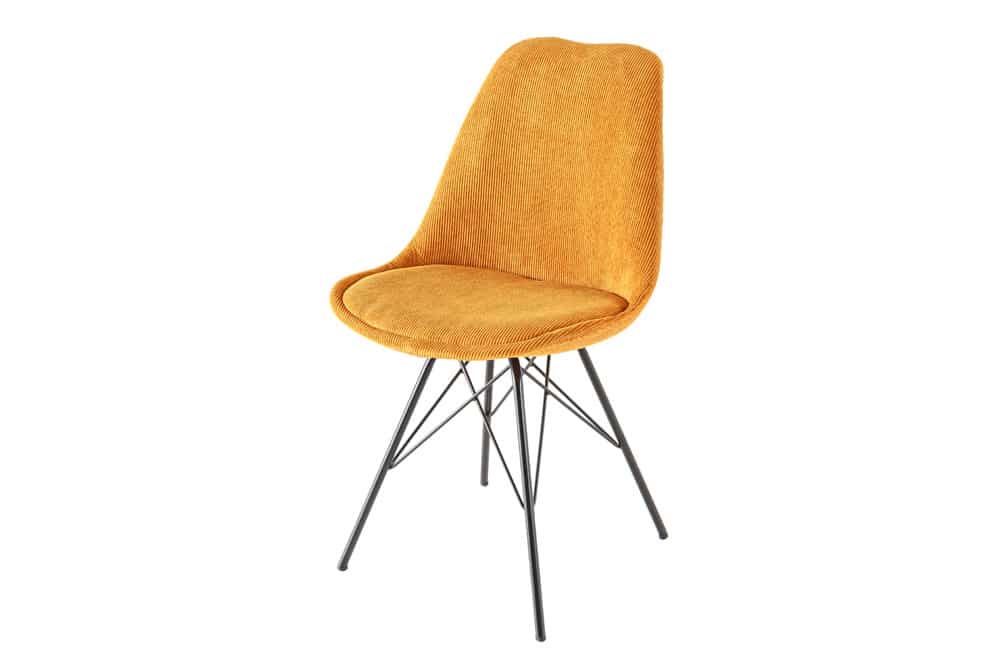 Design Stuhl SCANDINAVIA MEISTERSTÜCK senfgelb Cord schwarze Metallbeine