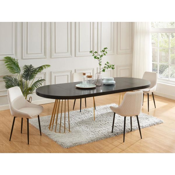 Vente Unique Mesa de Jantar Extensível de 2 a 12 Lugares em Mdf e Aço Preto e Dourado Firela
