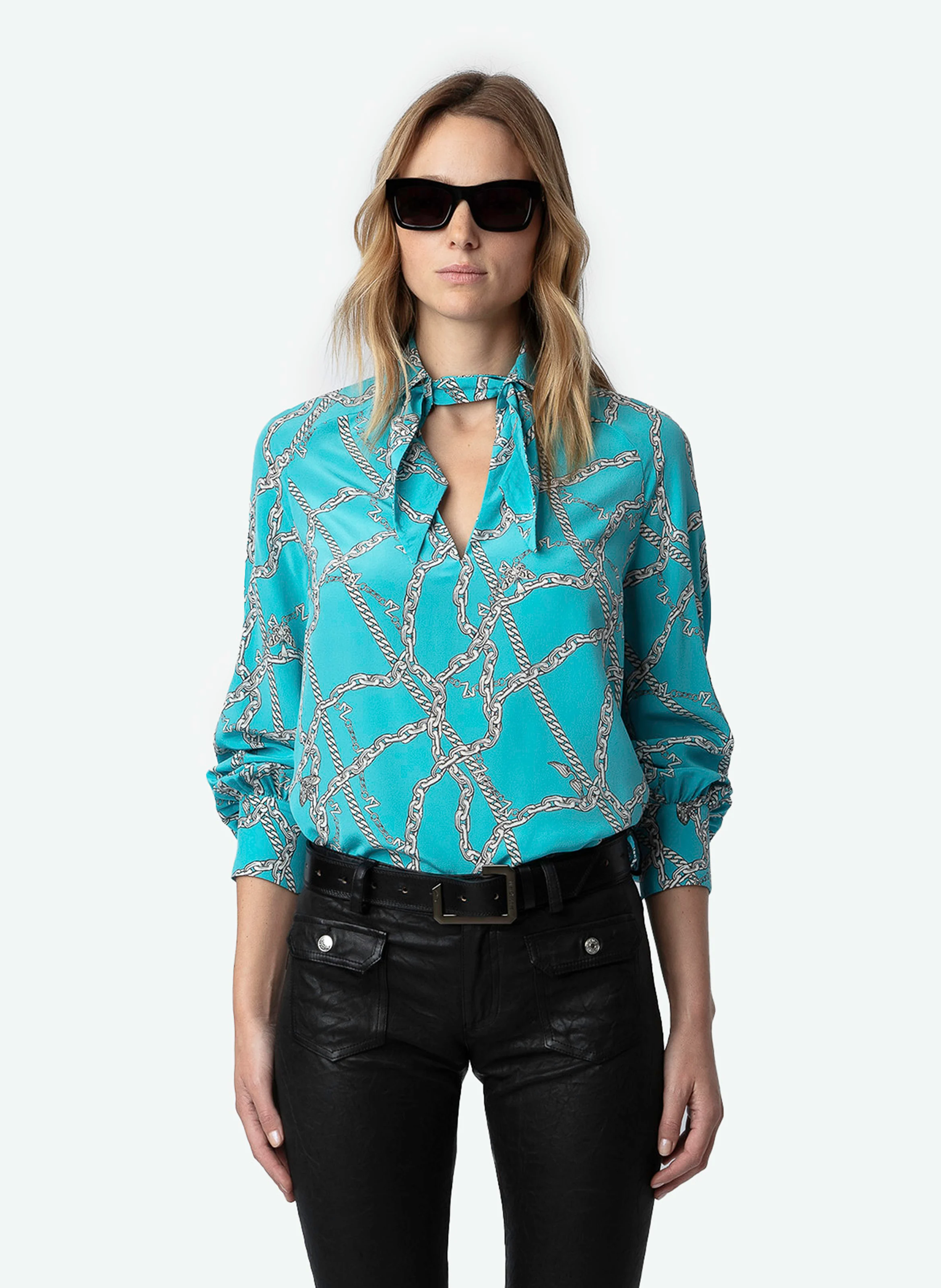 TUILE - Blouse imprimée en soie | Bleu