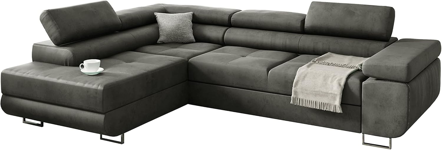 KREATIVE FURNITURE & DESIGN Ecksofa mit Schlaffunktion L-Form, Sofa Couch mit Bettkasten, 3-Sitzer Eckcouch, Schlafsofa für Wohnzimmer, Big Sofa Couch mit Schlaffunktion, Sofabezug (Ottomane Links)