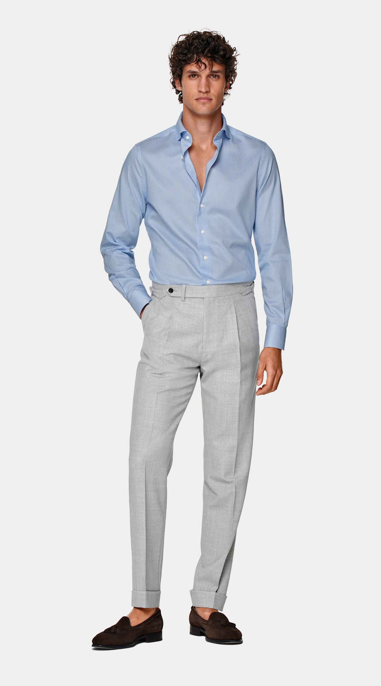 Chemise coupe très ajustée en twill bleu moyen à rayures