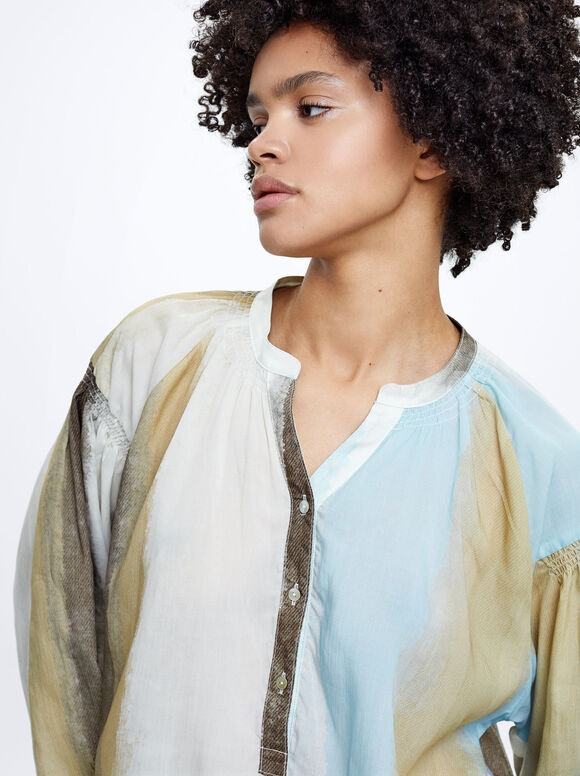 Camisa de liocel estampada - Azul
