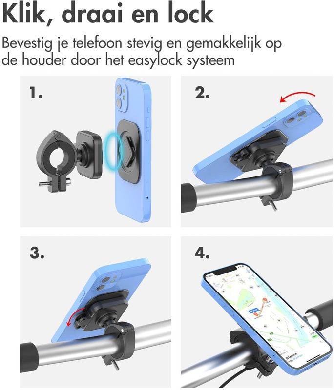 Accezz EasyLock telefoonhouder fiets - inclusief hoesje voor de iPhone 14 Pro - Aluminium - 360 graden draaibaar - Zwart