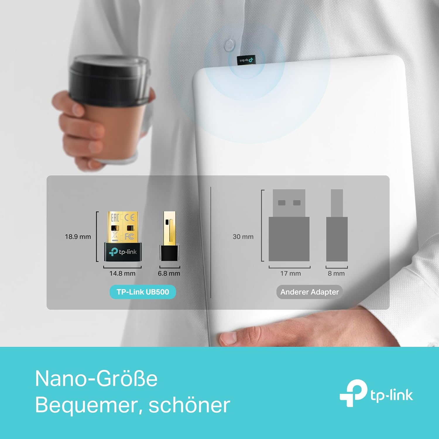 Nano USB A Dongle Bluetooth 5.0 Receiver Transmitter Wireless Konverter USB Adapter (UB500) - Schwarz