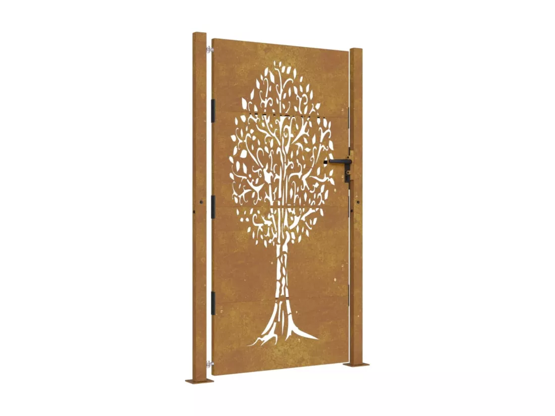 Portail de jardin 105x205 cm acier corten conception de l'arbre